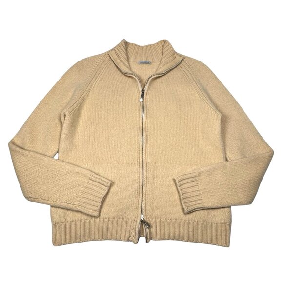 MALO 100% Italian Cashmere Cardigan SZ 6 Beige Full Zip...